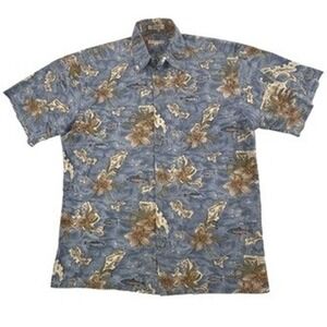Pierre Cardin Mens M Shirt Vintage Fish Tropical Print Cotton Short Sleeve Blue